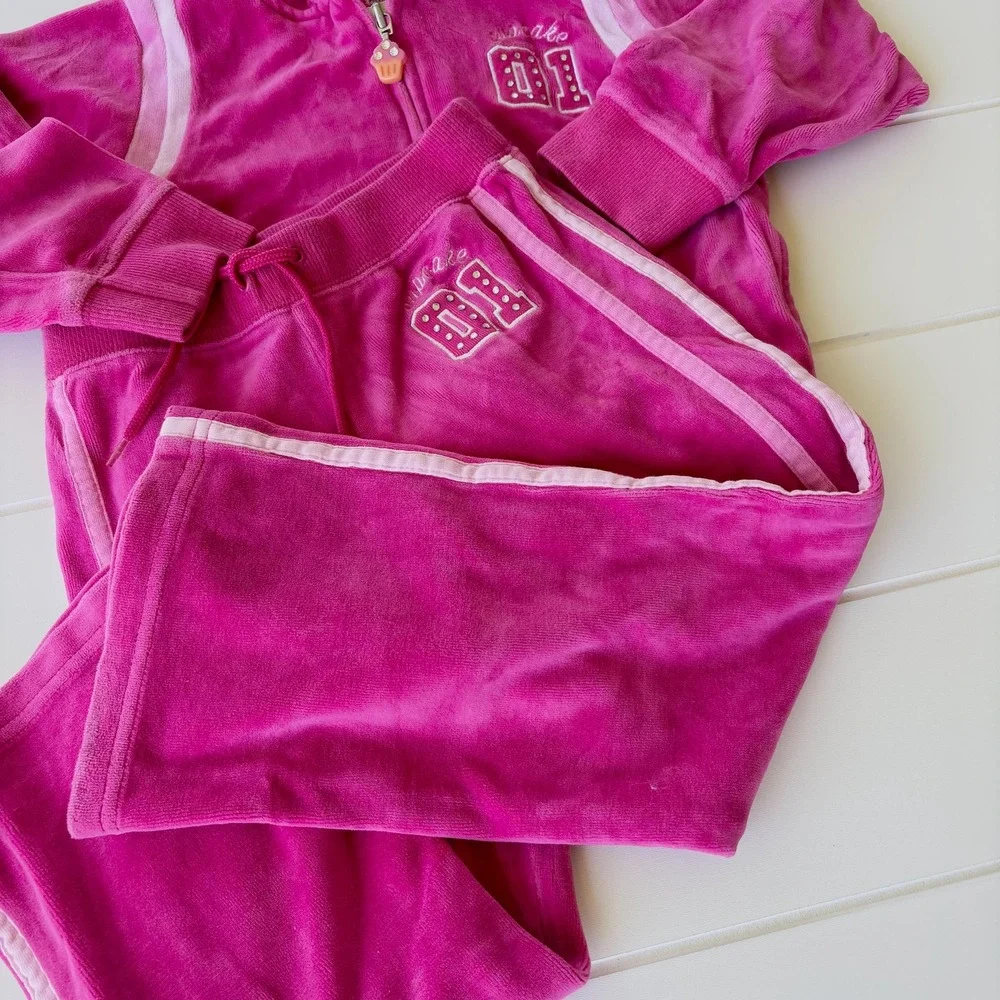 Vintage Gymboree Hot Pink Velour Full Zip Hoodie Tracksuit Size 4T